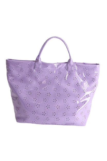 Orchid Eyelet Flower Pattern PVC Glossy Waterproof Tote Bag