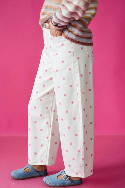 Blue Tailored Seam Polka Dot Print Ankle Length Casual Jeans