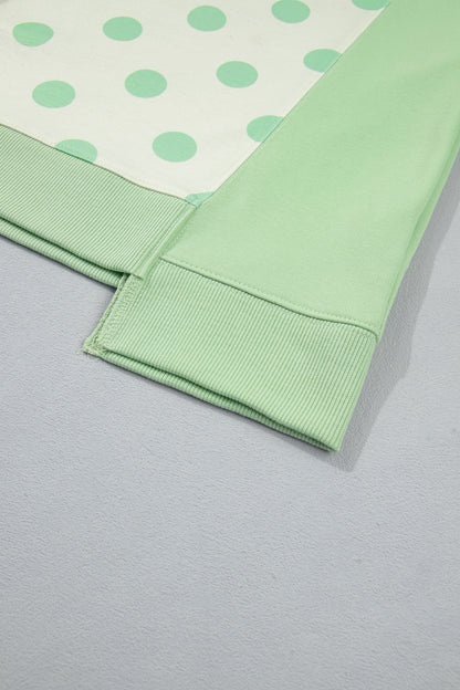 Green Color Block Patchwork Polka Dot Wide Leg Pant Set