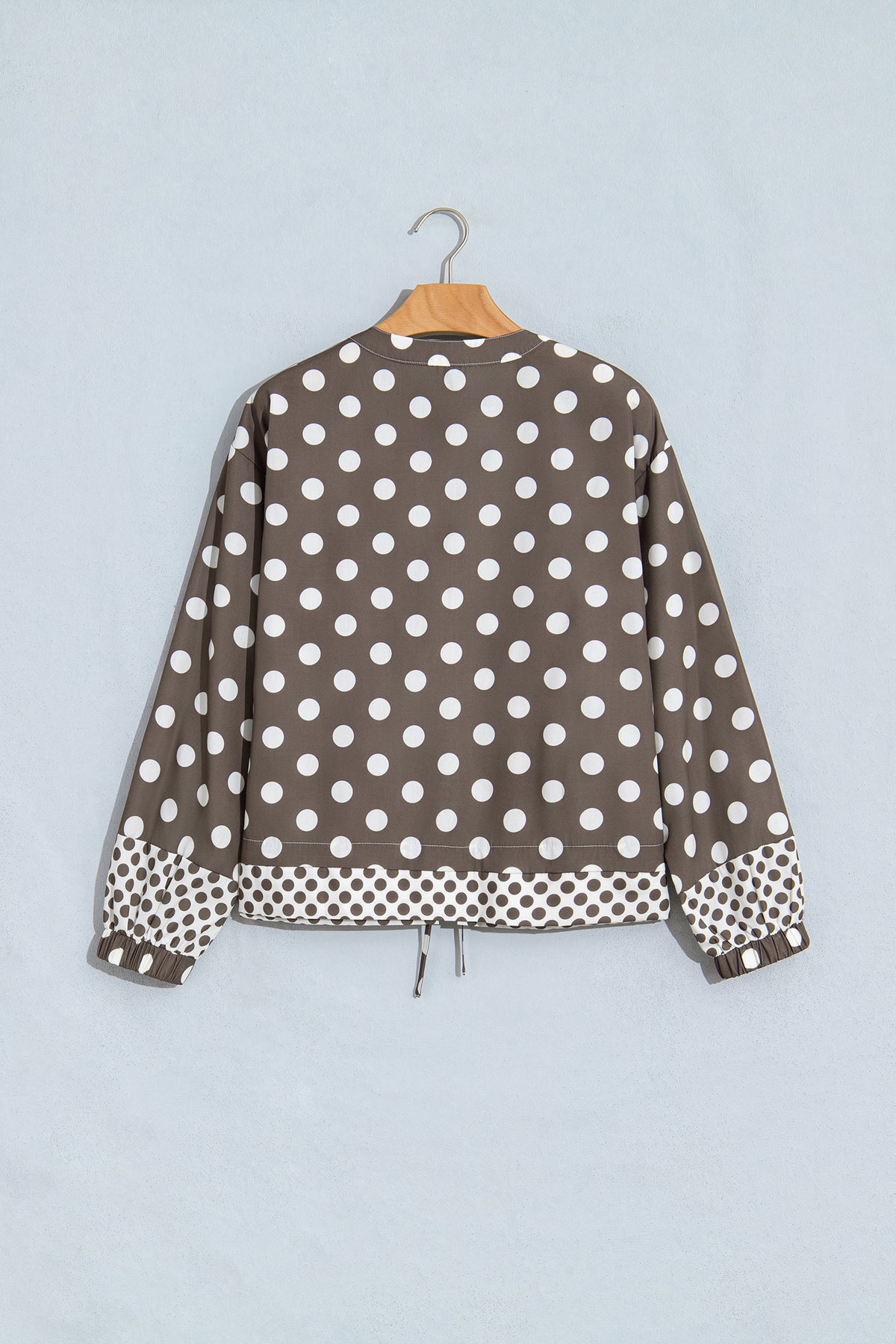 Brown Polka Dot Contrast Detail Zip-Up Long Sleeve Shacket