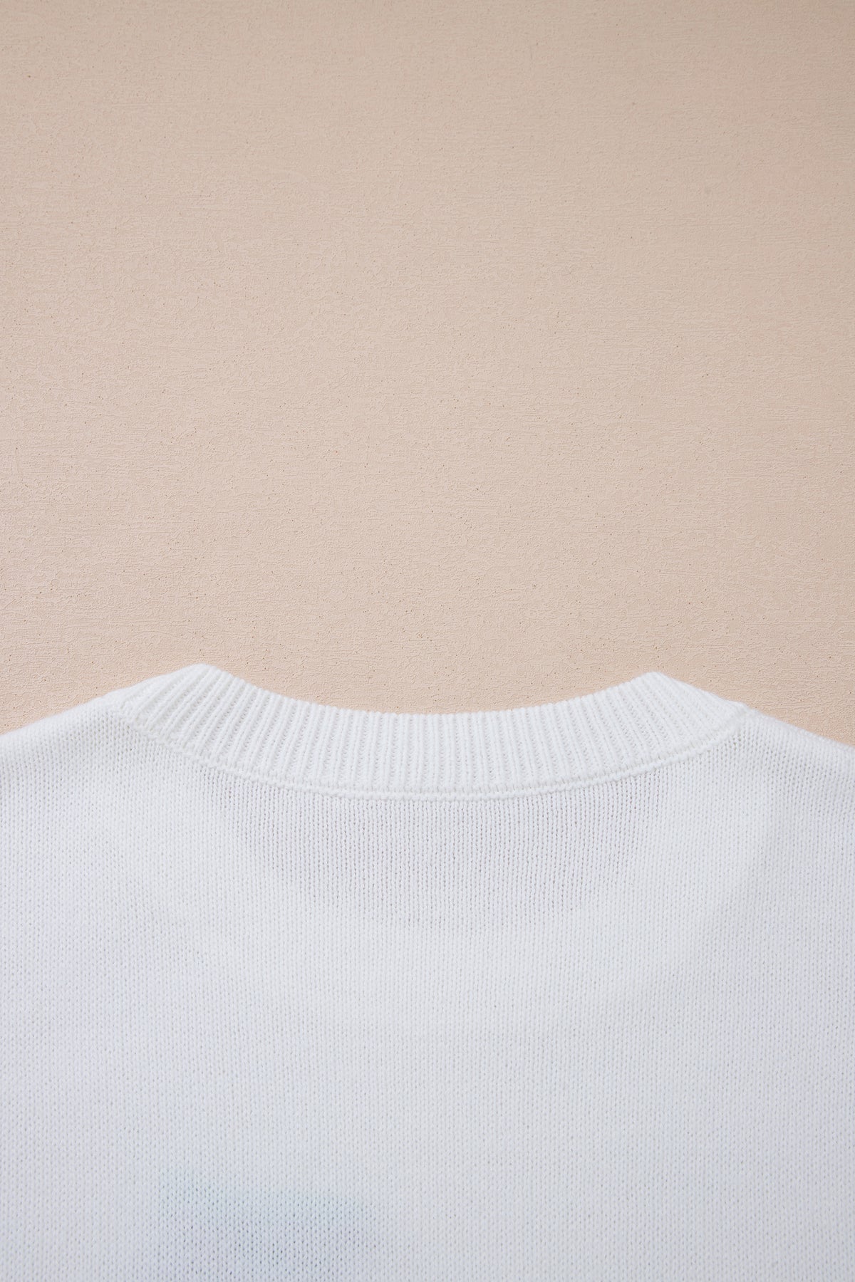 White Drop Shoulder Round Neck Long Sleeve Pullover Sweater